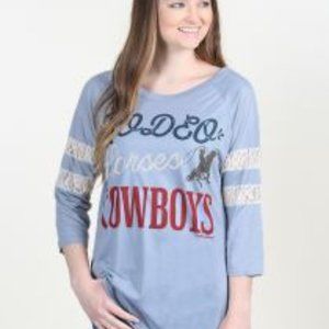 NWT Rodeo, Horses & Cowboys Light Blue w Cream
